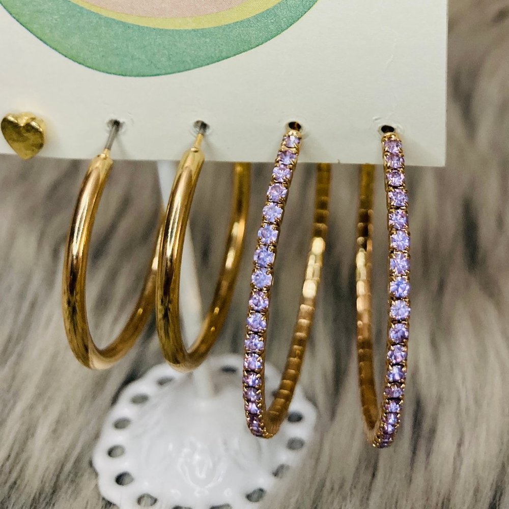 Gold Simulated Crystal Hoop earrings set - Picture 6 of 7